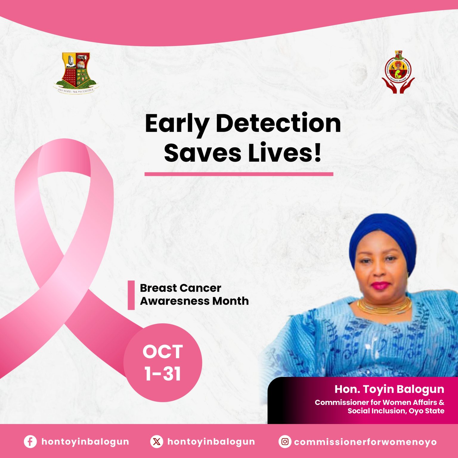 Oyo Commissioner For Women Affairs &Social Inclusion Flags-off Breast Cancer Awareness Series
