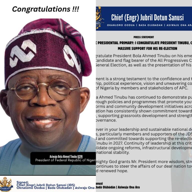 JDS Congratulates Tinubu, Rallies Support for Re-election