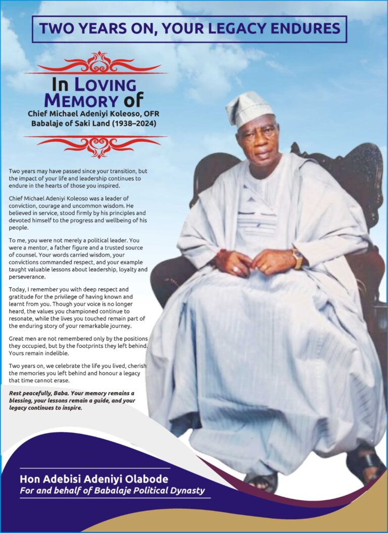 Two Years After, Koleoso’s Legacy of Leadership, Service Endures Across Oke-Ogun, Oyo State — Hon. Adebisi