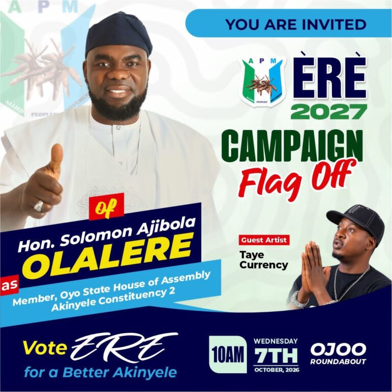 2027: APM Akinyele OYHA Candidate, Solomon Ere Flags-off Campaign October 7